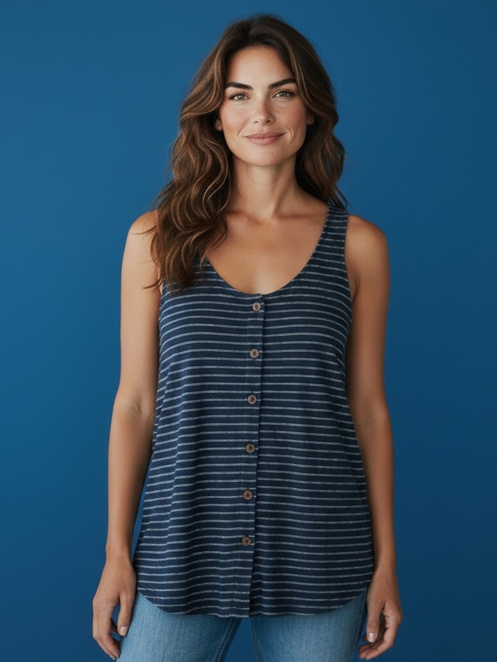 Universal Thread Striped Navy Button-Front Tank Top